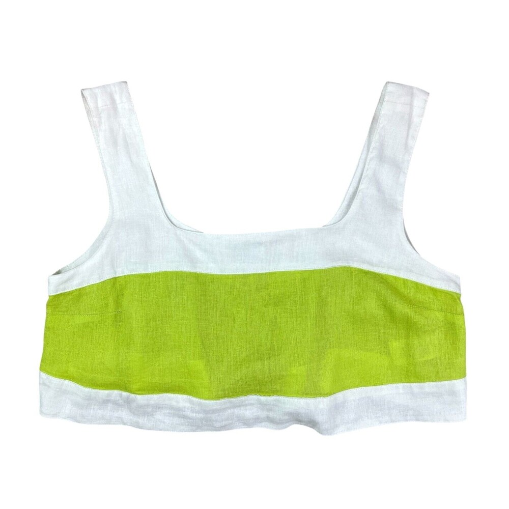Haute Hippie Linen Blend White / Lime Beachy Coastal Crop Top Size M NWT